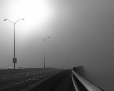 Fog atop Dunlawton Bridge