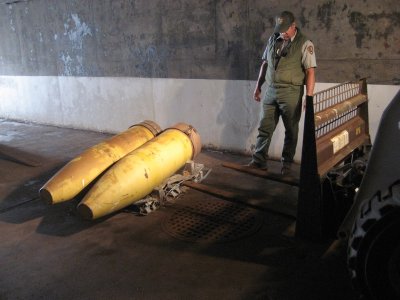 Real 16-inch projectiles (weighing 2700 lbs each) from US Navy