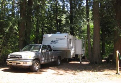 Our rig and site at Mt. Hood Village, Welches, OR