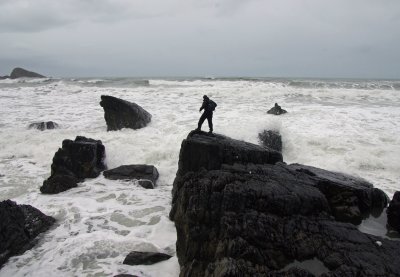 Precarious figure at Welcombe bay