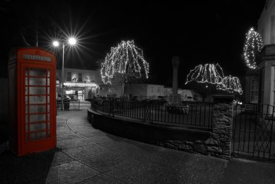 Phone box and Christmas lights - Devon