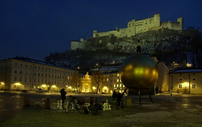 Salzburg castle from Kapitel Platz