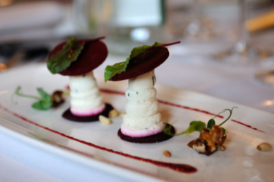 Goat's cheese with beetroot,walnuts and chard