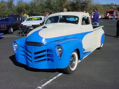 blue and whitecustom pickup truck