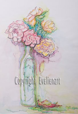 Roses in a Green Vase