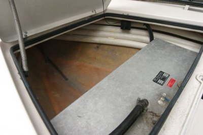 Front hatch storage and 18 gallon gas tank