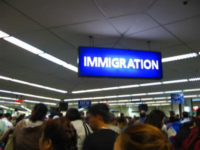 Long line at the immigration and customs
