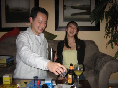 mike and cathy pouring drinks
