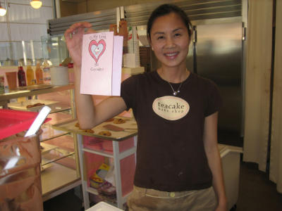 Agnes and her card (w/gift cert) from us!