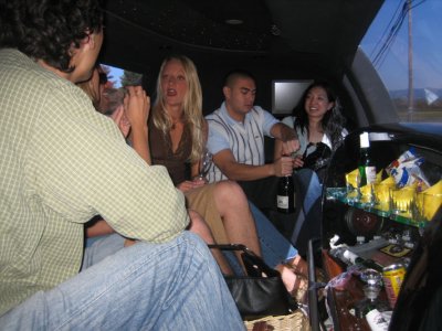 popping some champange on the limo ride to napa