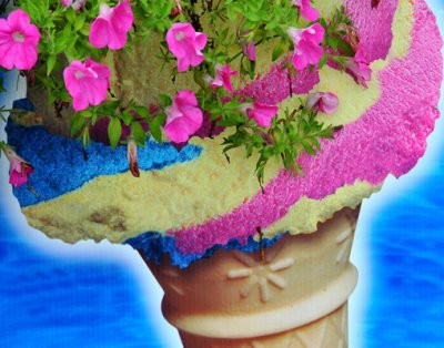 Curious Ice Cream Cone Poster with Flowers on Top!