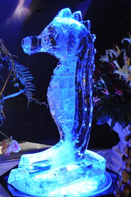 The Finished Ice Carving in Blue Light!