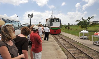 Start of narrow-gauged railroad tour around island