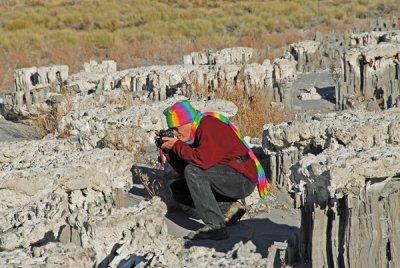 Geologist-visitor, Jym Batey, photographs tufa.