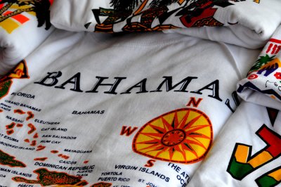 Tee shirt displaying various islands in Caribbean