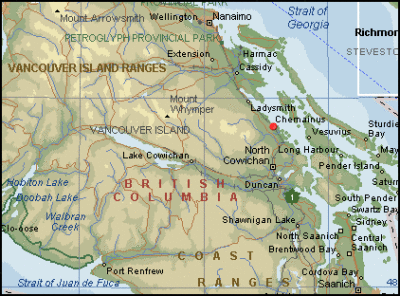 Thetis is just north east of red dot . . . Chemainus