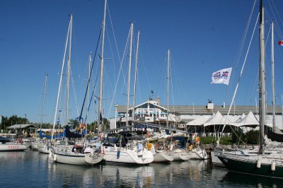 small part of fleet rafted outside clubhouse