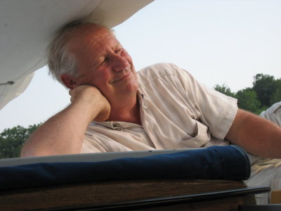 Bill on his boat in . . . bliss