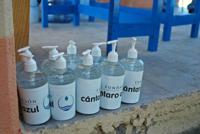 Hand Sanitizer bottles for distribution to UV Tube users