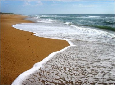 Beach, Waves and Footprints in the Sand