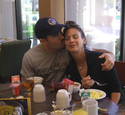 Sammy giving Charleen a kiss at the Courtyard Hotel in Santa Ana
