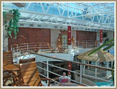 Pool area covered by retractable roof.