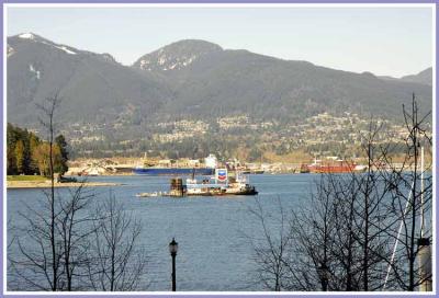 Chevron fuel barge in Vancouver harbor.