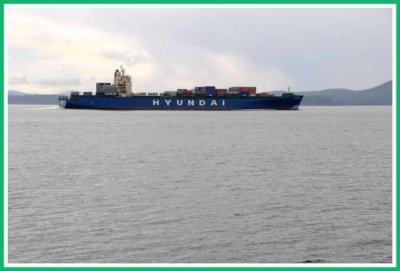 Hyundai  container  freighter.