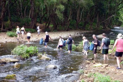 Fording the river - Wailua Falls
