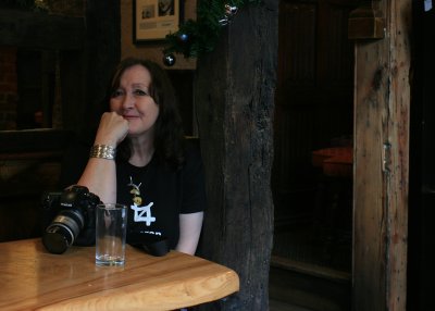 Ann, camera, and an empty glass... 