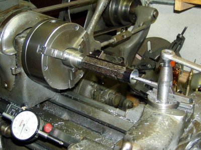 Stub Fitted To Expanding Mandrel And Being Bored - Note Dial Indicator For Precise Measurement Of Interior Dimensions