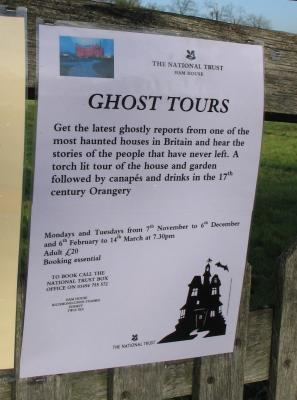 Ghost tours advertisement for Ham House.