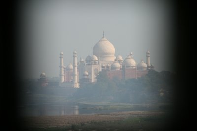 Taj Mahal through screen at Red Fort