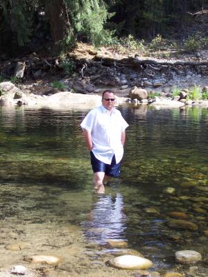 Slim man in pool at Yosemite.