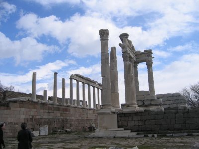 The partly visible pediment of the temple of Trajaneum.