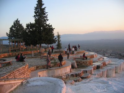 Pamukkale - Cotton Castle The hot spring water which creates the formation contains cacareous substances with carbon doxide