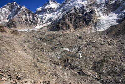 Khumbu glacier with Khumbutse, Lho La pass and Changtse
