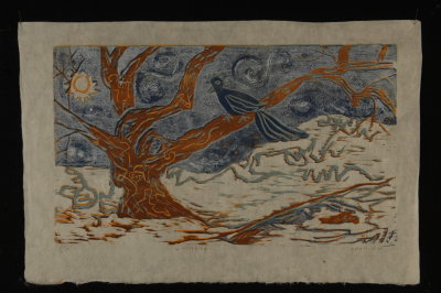 winterblew (woodcut) 12 x 18