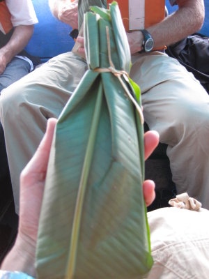 Lunch served in a banana-type leaf