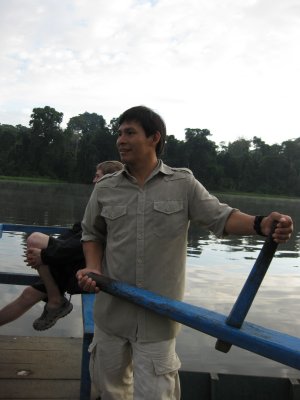 Luis drives the catamaran on  Tres  Chimbadas Oxbow Lake
