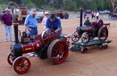 An old fella with his two scale model steam engines. The one in front, took him 13 years to build. I didn't ask about the one on the trailer! I was fascinated by the rubber tyres on the models. He uses the rubber sheeting they normally use to recondition conveyor drive rollers. It's glued on to the steel wheels, with some kind of high strength adhesive.