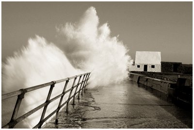 St Ouen Sea Wall at high Tide