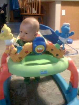 Ethan in his walker, what a face! :-)