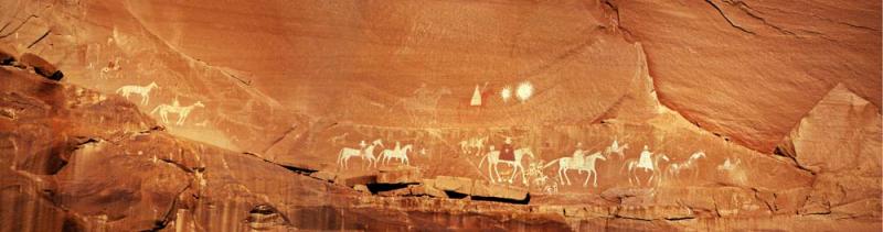 Navajo rock painting of the Spanish Conquistadors in 19th century