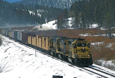 BNSF 6935 with all ATSF power approaching the west switch at Blossburg, MT. 04/07/08