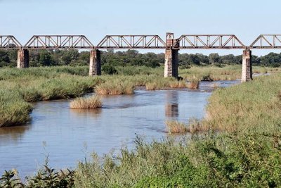 The old railway bridge over the Sabie River, seen  from Skukuza