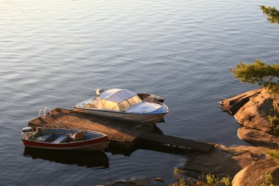 Boats docked on the French River.JPG