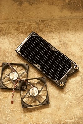 One of the radiators and fan sets