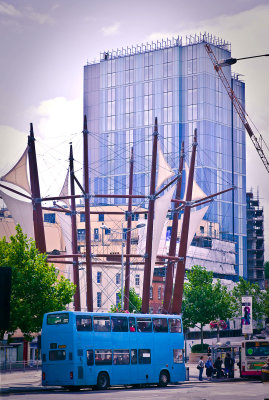 Blue bus & building