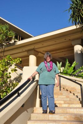 Judy descending the grand staircase